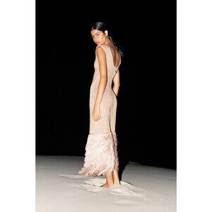 NWT Aje Breeze Knit Midi Dress Gold